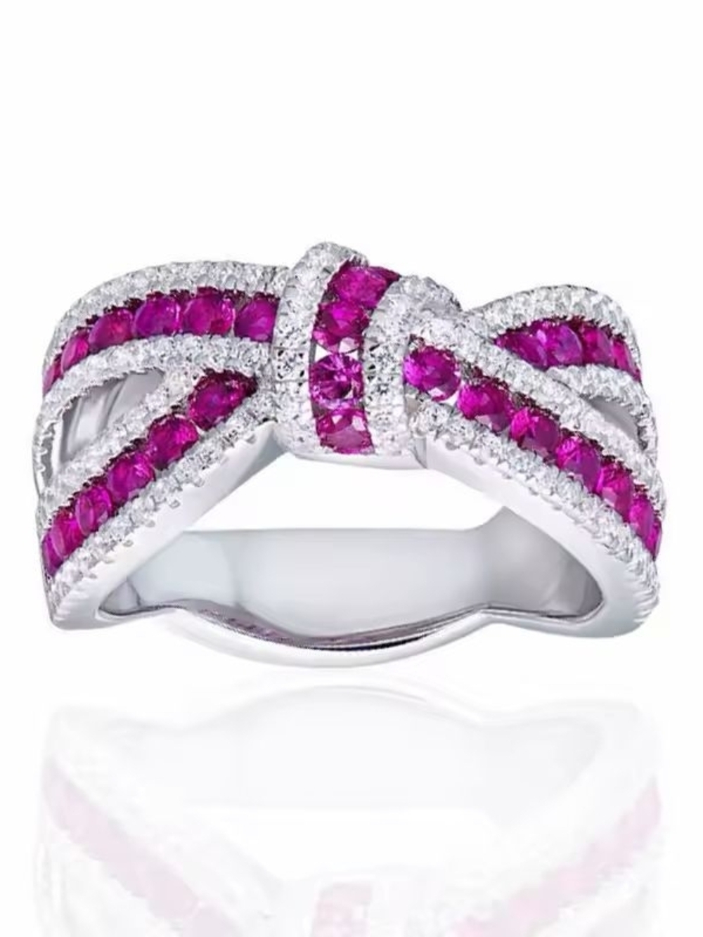 Silver Ring with Vivid Pink Gem Bow - Picture 4 of 5